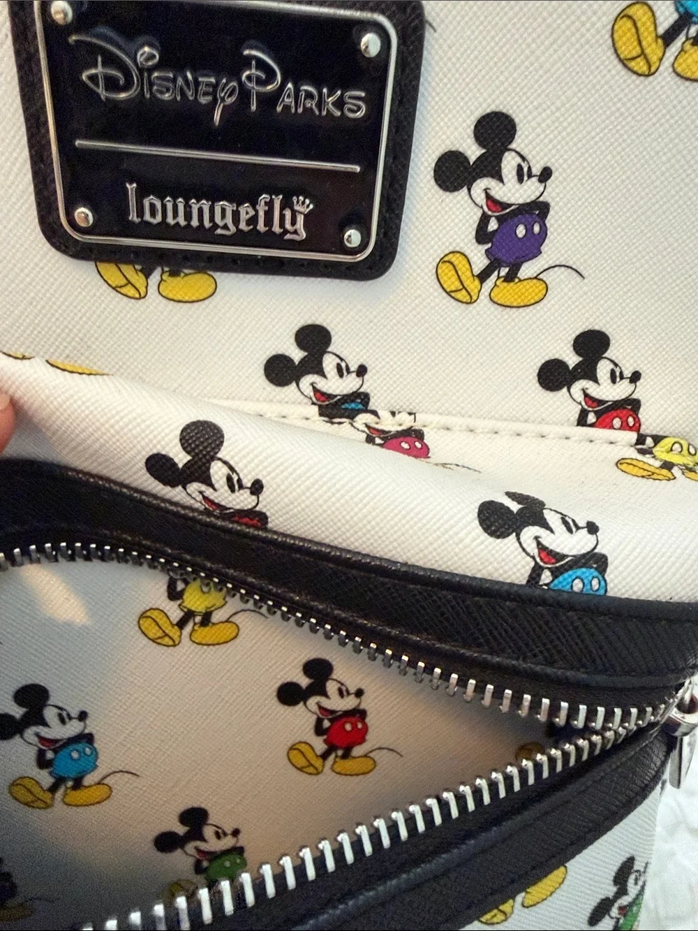 Loungefly White Mini Backpack with Multicolor Mickey Print
